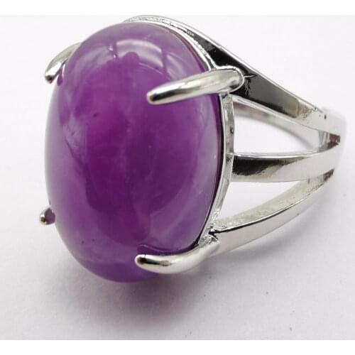 Natural Purple Crystal Stone Oval Bead GEM Finger Ring Size 8-9 Jewelry For Gift X251