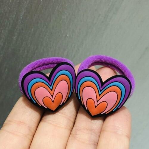 2Pcs Heart-shaped Bow-knot Hair Accessories Children Rubber Bands Scrunchies Elastic Hair Bands Girls Headband Decorations Ties