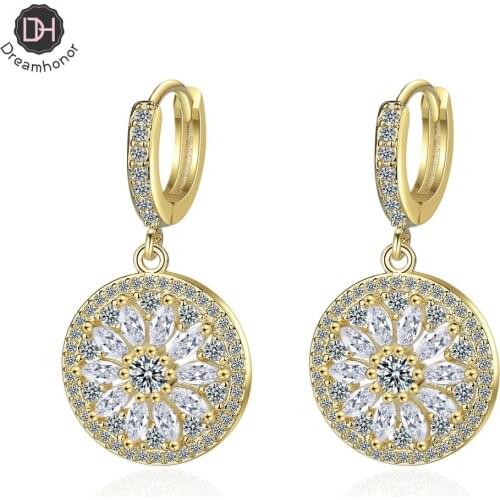 Dreamhonor Korean Fashion Geometric Round Hollow Zirconia 925 Sterling Silver Fashion Statement Earrings Jewelry