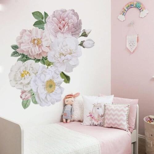 Pretty Flower Peony Self Adhesive Wall Sticker Living Room Background Decal TV Background Wall Poster Bedroom Wallstickers