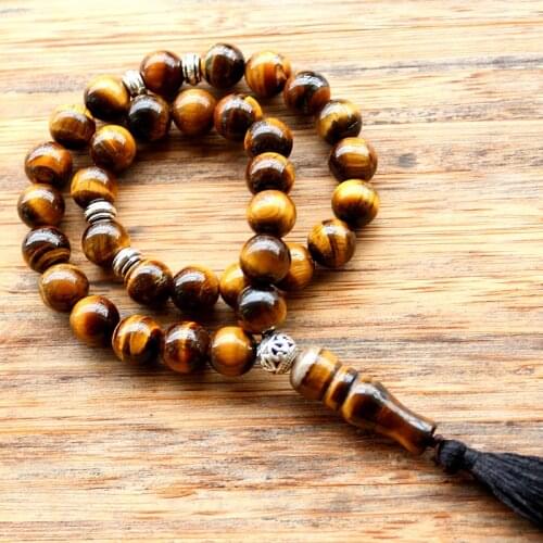 10mm Tiger Eye stone tassel pendant 33 Prayer Beads Islamic Muslim Tasbih Allah Mohammed Rosary for women men