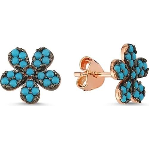 KUTAYDAN Nano Turquoise Stone Daisy Earrings 925 Sterling Silver