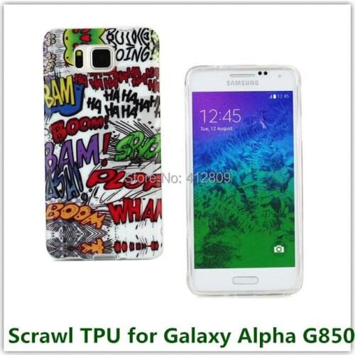 Fashion Graffiti Pattern Soft TPU Back Skin Pouch Cover Case for Samsung Galaxy Alpha G850 Cellphone Bags Free