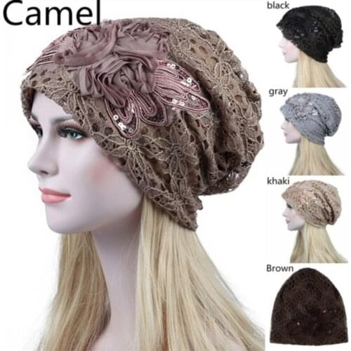 Fashion Lady Lace Floral Muslim Ruffle Cancer Chemo Hat Beanie Scarf Turban Head Wrap Cap Hat 5 Colors