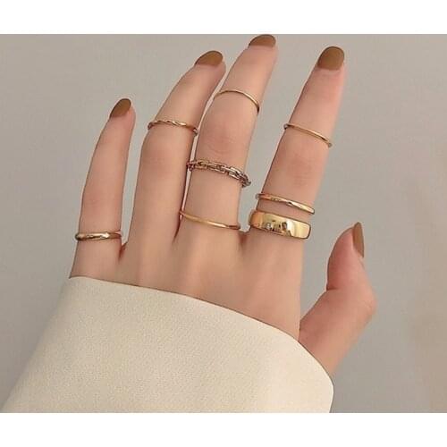 Fashion Punk Twist Joint Ring Sets For Women Hiphop Minimalist Gold Silver Color Geometric Rings Party Fashion Jewelry Gifts