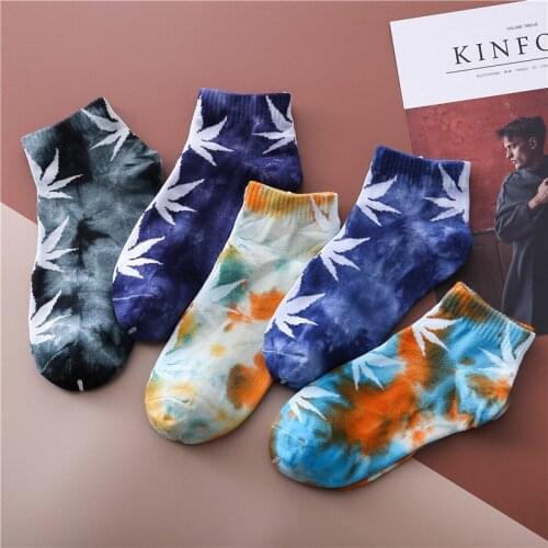Socks for women summer Tie dyeing street skateboard Maple leaf socks harajuku female casual short socks ladies cotton sock 2019