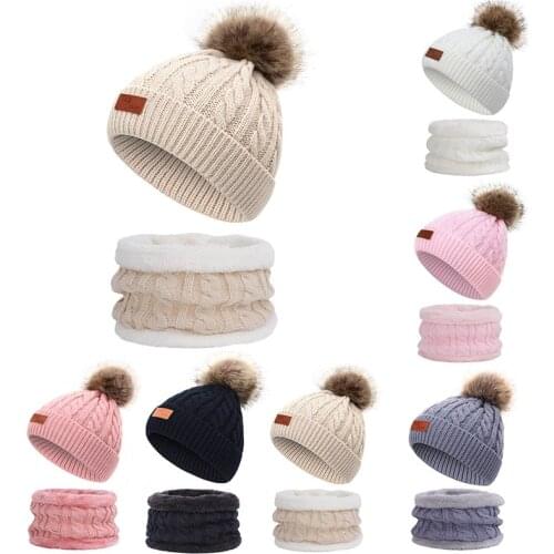 New autumn and winter childrens single hair ball suit baby baby thick knitted hat collar wild childrens hat tide