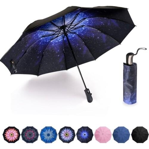Reverse Folding Automatic Umbrella Inverted Inside Out Sun Rain Women Umbrella 10 Ribs Strong Windproof Womens Umbrellas