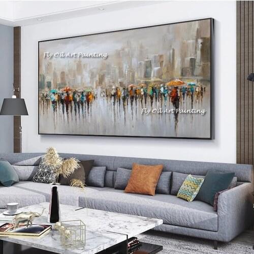 Paris streetscape in Rain 100% Hand Painted Oil Paintings No Fram Modern Wall Art Home Decor Decorate the office or living room