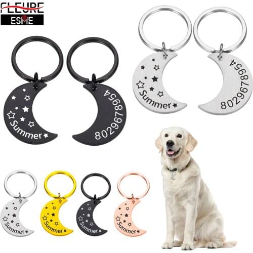 Personalized Dog ID Tag Customized Name Phone Number Original Keychain Moon Shape for Cat Dog Puppy Collar Pet Accessories 2021