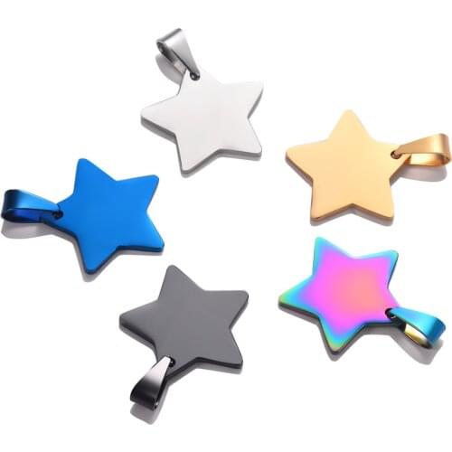 5Pcs/Lot Stainless Steel Star Charms Military Army Pendants 5 Colors Blank Dog ID Tags Necklace Jewelry