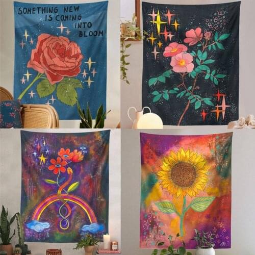 Psychedelic Tapestry Starry Sky Flower Plant Wall Decoration Hippie Tapestries Boho Decoration Home Decor Decoration Mural Tapiz