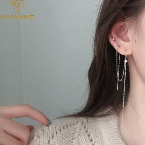 XIYANIKE 925 Sterling Silver Four-pointed Star Round Bead Thin Drop Earring Female Sweet Temperament Jewelry Wholesale Party