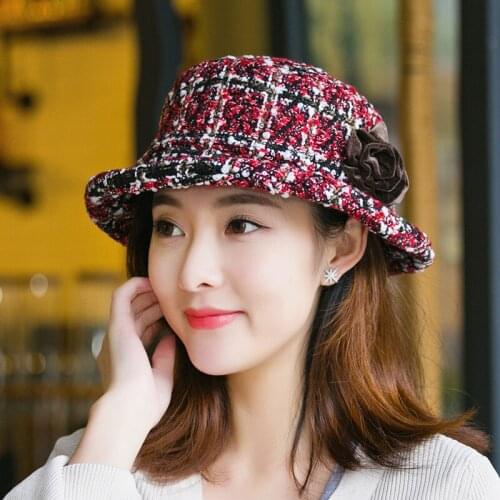 Fashion Elegance Women British Lattice Hat French Cotton Cap Classic Autumn Spring Winter Hats