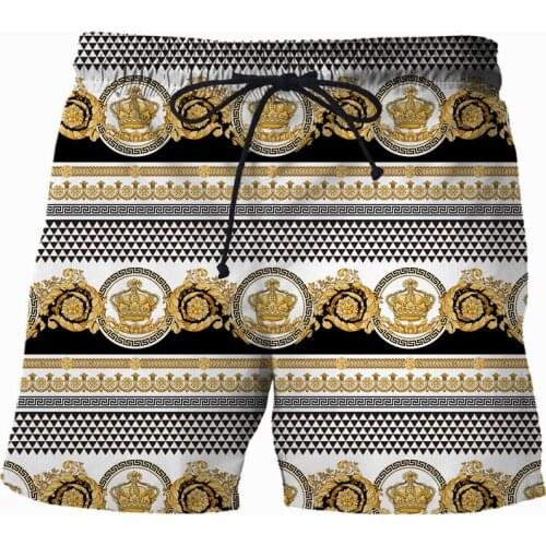 Baroque Crown gold flower 3D print Shorts for Men Summer Fast-drying Beach Trousers Casual Sports Short Pants Clothing techwear