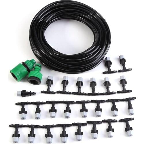 Water Misting Cooling System Hose Sprinkler Nozzle Garden Patio Micro Irrigation Set 15M Single Outlet Micro Atomization Kit