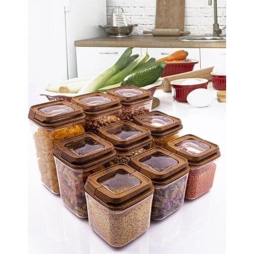 Vacuum Storage Container 9 Pieces Wooden Lid Okey-WOOD Kitchen Mother Spice Set Salt Shaker & Pepper Bowl Tableware Wooden Bambo