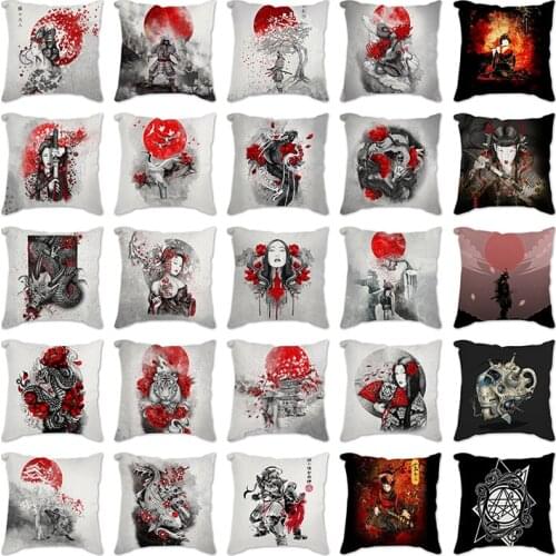 Japanese style butterfly beauty sakura samurai Cushion Cover Case Polyester Home Sofa Pillow Covers Decorative Throw Pillows