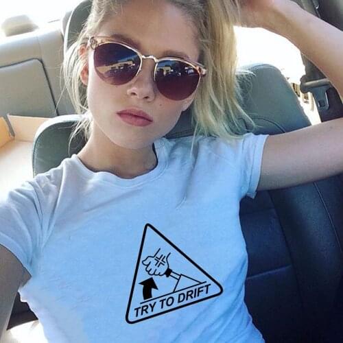 Try To Drift Print Women T-shirt Casual Summer Funny T Shirts Female Graphic Tees Tops 2020 Femme Basic Clothes Ropa De Mujer
