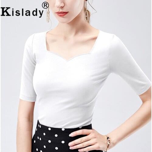 Kislady 2020 Womens Half Sleeve Vintage T-shirt Harajuku Cotton Slim Basic Bottoming Shirts Plus Size Graphic Tees For Autumn