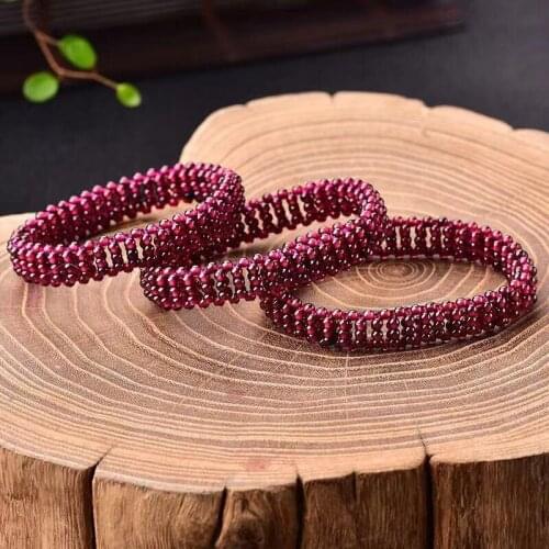 3mm Natural Garnet Stone Hand Braided Beads Bracelet For Women Elastic Rope Lucky Birthstone Crystals Jewelry
