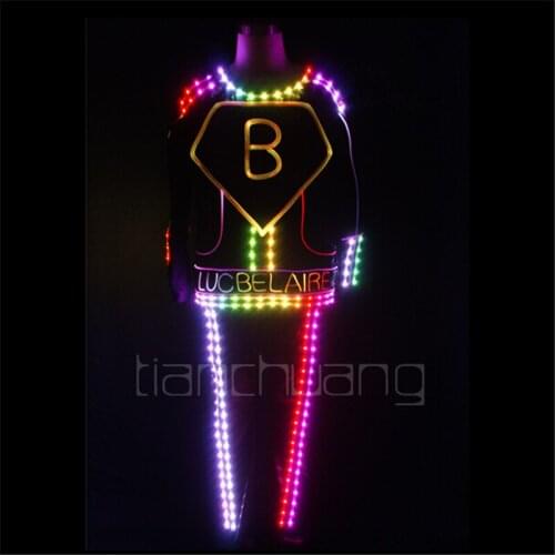 TC-125 Full color LED colorful lighted robot mens costumes led party dj wears ballroom disco dance suit Programmable LED clothes