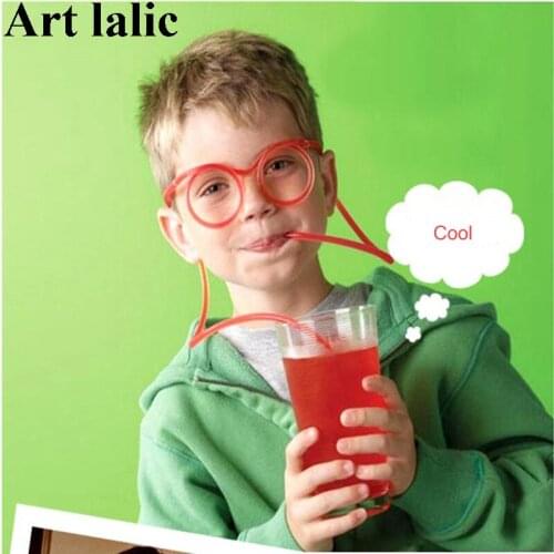 1pcs Funny Soft Glasses Straw Unique Flexible Drinking Tube Birthday Party Kids Disposable Tableware Decoration Accessories