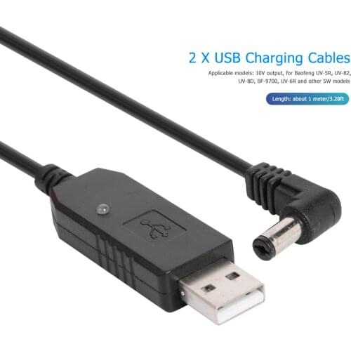 2pcs USB Charger Cables 5V to 10V Practical Durable With Indicator Light for BaoFeng UV-5R UV-82 UV-8D Radio Accessories