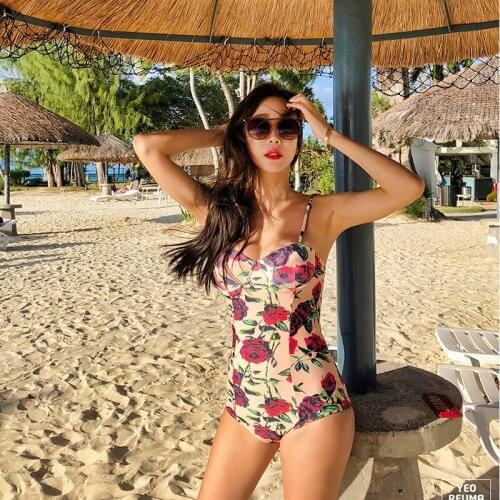 2020 Sexy Womens Swimwear One Piece Flower Printed Swimsuit Sling Slim Backless Beach Bathing Suit Monokini