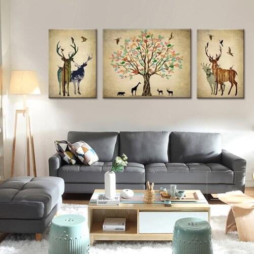 3 Panel the Nordic modern home decoration picture print on canvas the sun leaves of Cute is a deer fabric Print free shipping