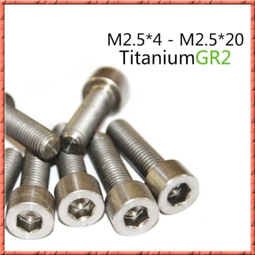 50pcs/lot titanium Micro Small screw din912 GR2 M2.5x4-M2.5x20 Pure Ti Hexagon Socket Cap Screw Cylinder head hexagon screw