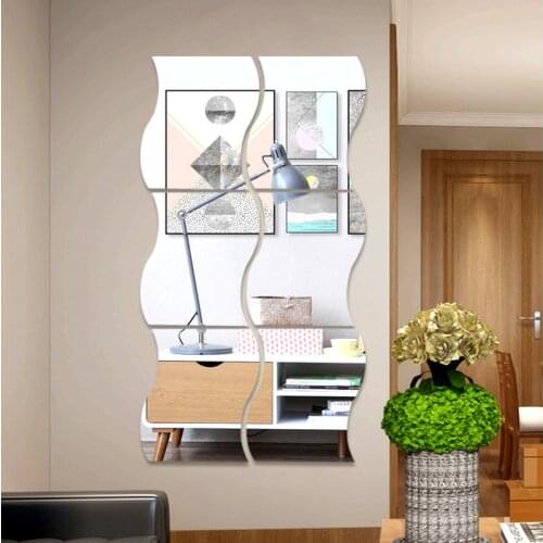6pcs Mirror Wall Sticker Self Adhesive Mirror Tiles Kitchen Wall Decal Sticker Stick on Home Decor Easy For Installation