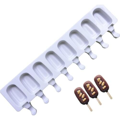 8 Hole Silicone Ice Cream Mould Ice Cube Tray Popsicle Barrel Diy Mold Dessert Ice Cream Mold with Popsicle Stick