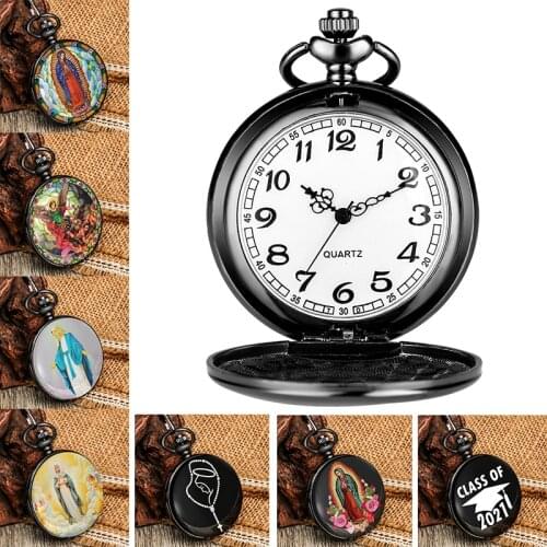 Antique Pocket Clock Gifts Men Women Jesus Virgin Mary Pattern Colorful Pattern Quartz Pendant Pocket Watch Collection Souvenir