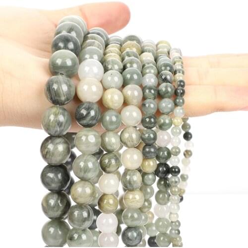 Natural Stone Beads Smooth Green Grass Jades Jaspers Round Loose Spacer Bead For Jewelry Making DIY Bracelets 4/6/8/10/12MM