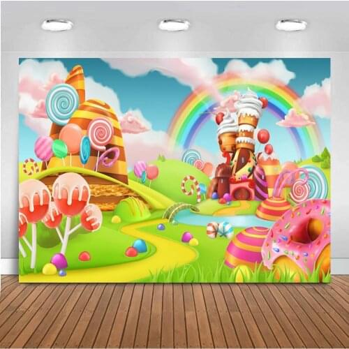 Birthday Candy House Cake Table Background Waffle Donuts Party Kids Chocolate Glitter Hat Photography Backdrop Decoration Props