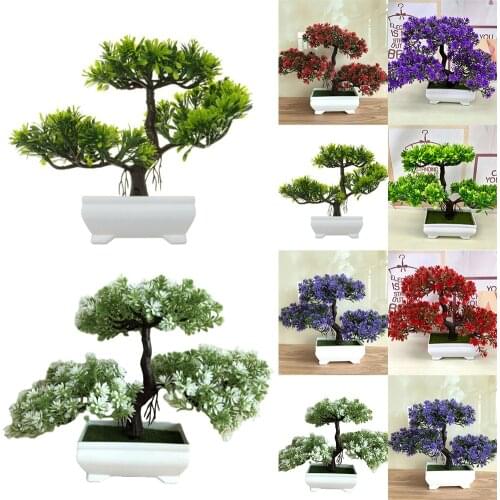 Ganoderma Tree Lotus Pine Tree Simulation Plant Flower Bonsai Set Small Potted Green Plant Home Decor Table Top Decoration