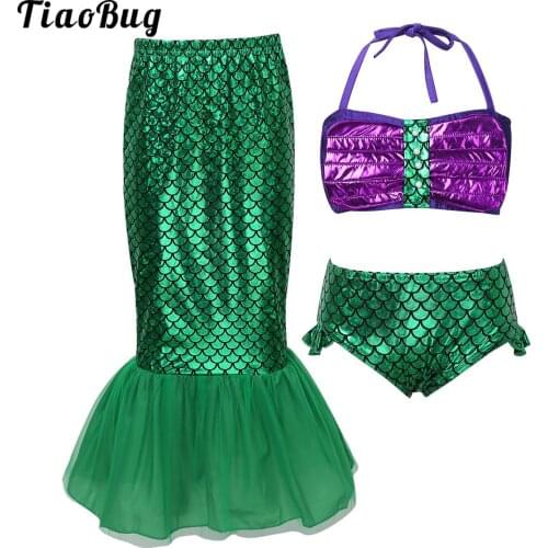 Kids Girls Mermaid Swimwear Costume Halter Tankini Tops with Bottoms Fishtail Skirt Bikini Set Child Swimsuit Beach Bathing Suit