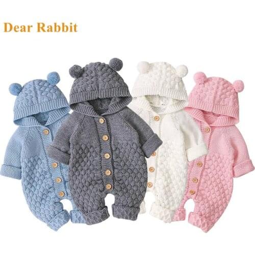 Baby Rompers Knitted Cartoon Bear Newborn Boy Jumpsuits Autum Long Sleeve Toddler Girl Sweaters Clothes Children Overalls Winter
