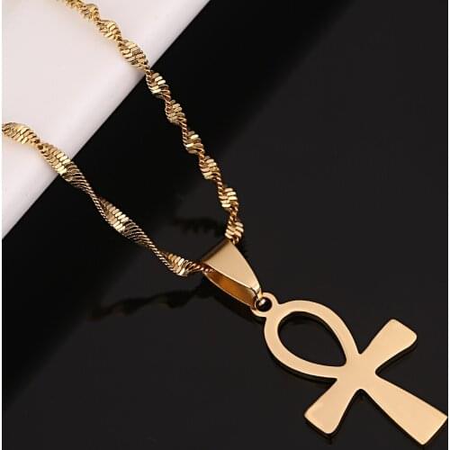 Egyptian Ankh Cross Pendant Necklace Woman Girls Egypt Hieroglyphs Jewelry