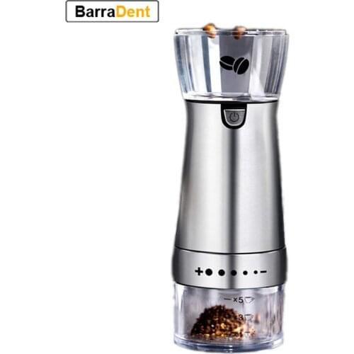 Electric Handheld USB Coffee Grinder Portable Rechargeable Burr Grinder with Adjustable Coarseness Grind Settings 5 Cup Silver