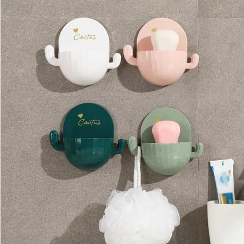 Household Soap Dish Wall-mounted Bathroom Free Punch Plant Cactus Shape Soap Box Drain Soap Holder Toilet Tray Case Container