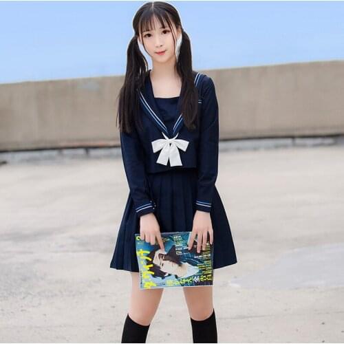 New Navy Sailor Japanese School Girl Cosplay Suits Short Long Sleeve Shirt Pleated Skirt Student Stage Performance Class Uniform
