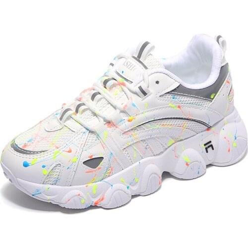 New Women Casual Sport Platform Shoes Street Trend Breathable luminous scrawl Air Mesh Sneakers Girl Fashion Trainers 3 Colors
