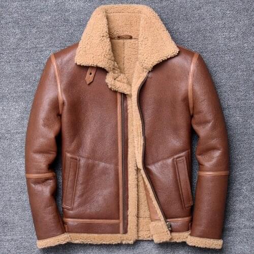 Original Ecology Locomotive Jacket Male Flight Serve Loose Coat Short Fund Lapel Genuine Leather goatskin