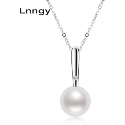 Lnngy Lnngy925 Sterling Silver 7.5-8mm Genuine Freshwater Pearl Pendant Necklace for Women Ladies with 18" Silver Chain