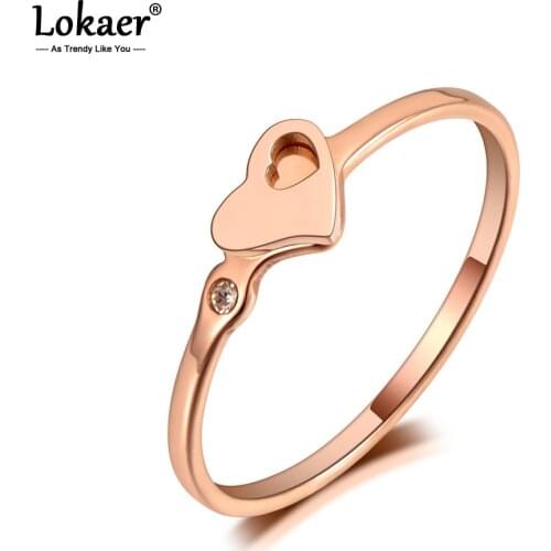Lokaer Fashion Office Style Titanium Stainless Steel Love Heart Rings New Rhinestone Heart Cocktail Ring For Women Girls R20021