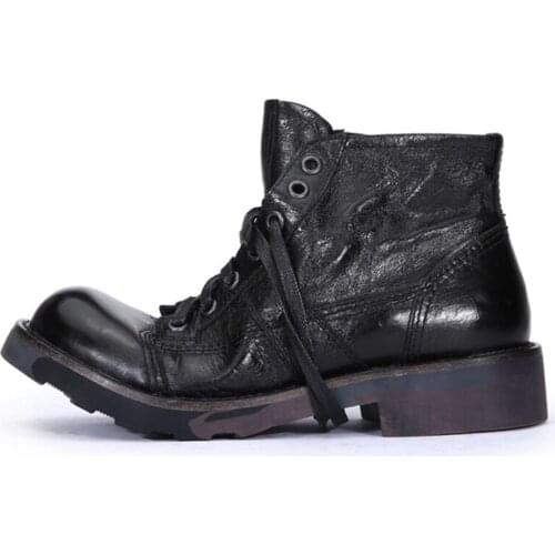 Motorcycle Boots For Men Genuine Leather Boots Military Vintage Black Mens Work Shoes 17#21/10e50