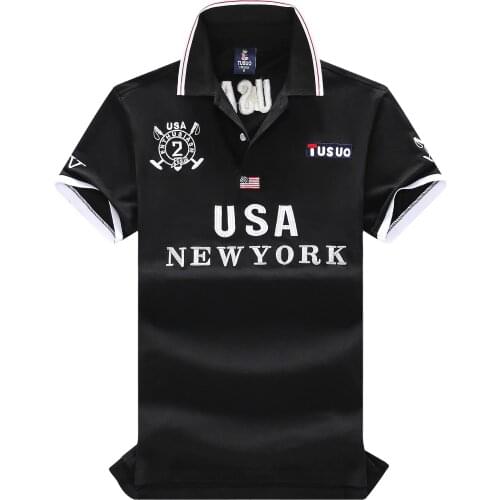Summer Mens Classic Short-Seeved Polo Shirt 3D Embroidery New York Sports Casual Social Pure Cotton Clothing Plus Size 5XL 6XL
