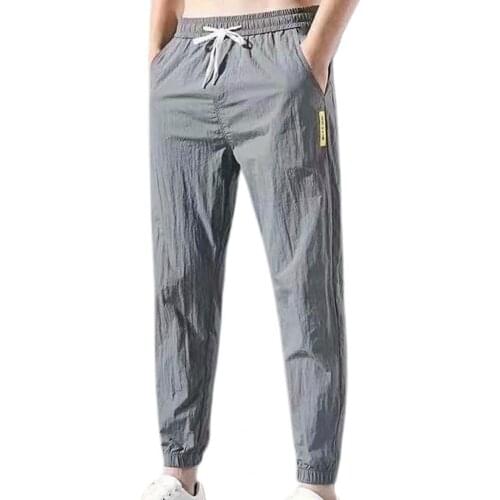 Men Pants Solid color Drawstring Summer Ankle Tied Pockets Trousers for Sports School Party Office Sports Fitness Daily Wear